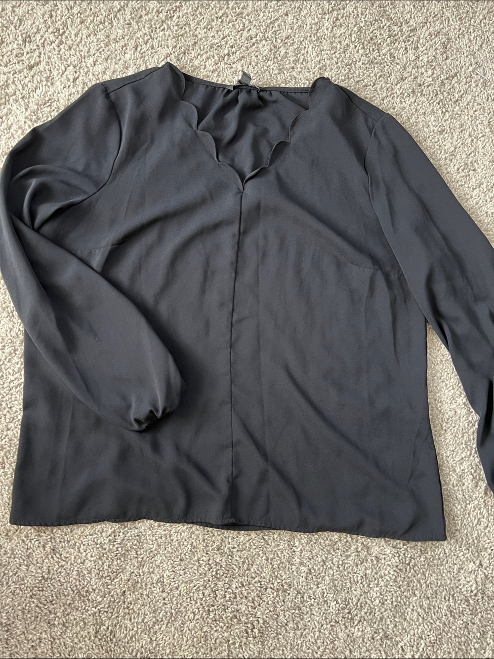 41 Hawthorn Black Scalloped Neck Long Sleeve Blouse